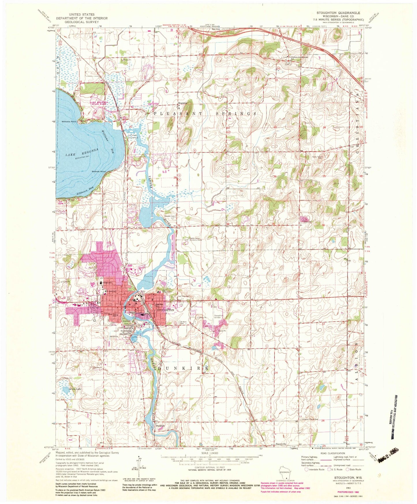 Classic USGS Stoughton Wisconsin 7.5'x7.5' Topo Map Image