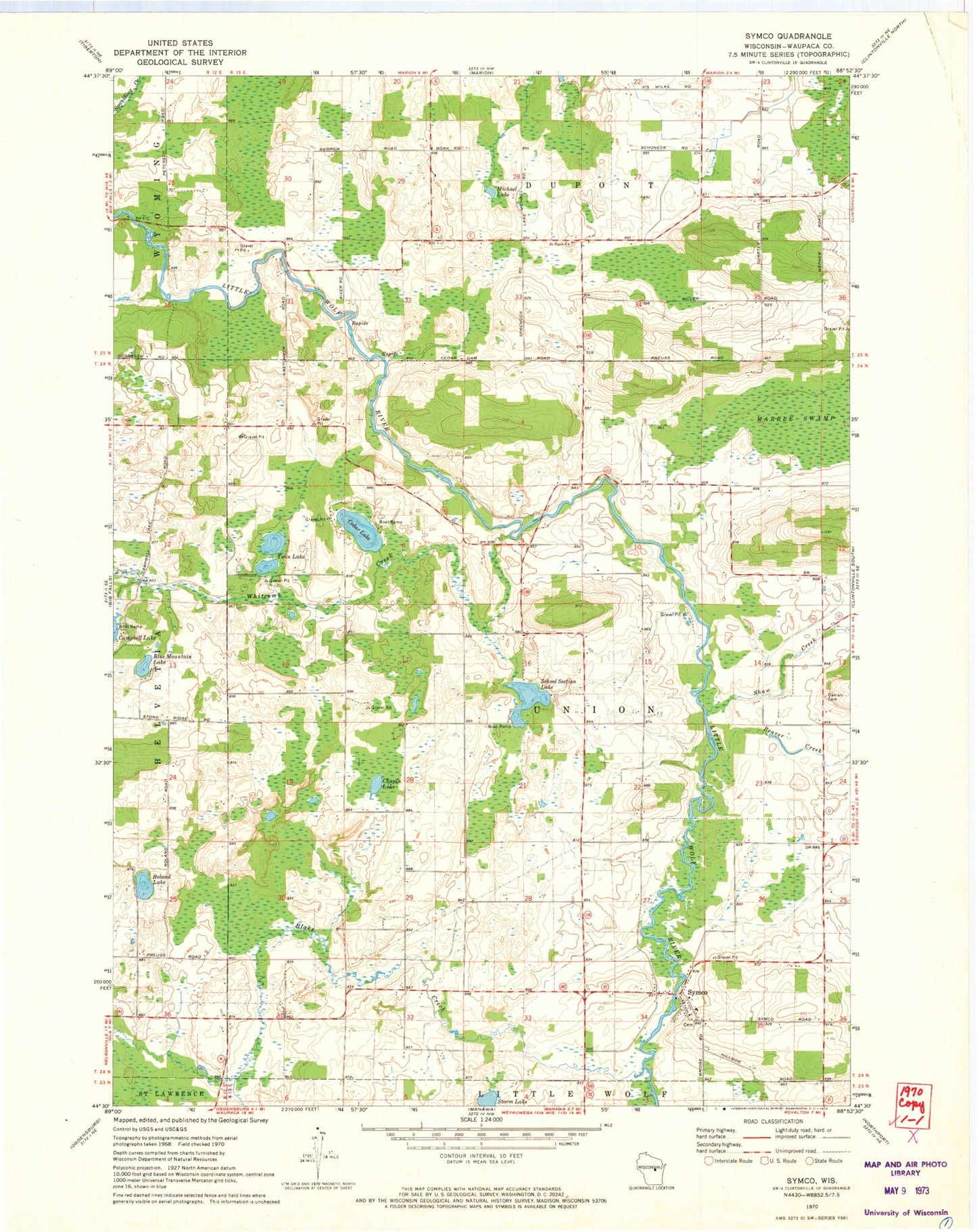 Classic USGS Symco Wisconsin 7.5'x7.5' Topo Map Image