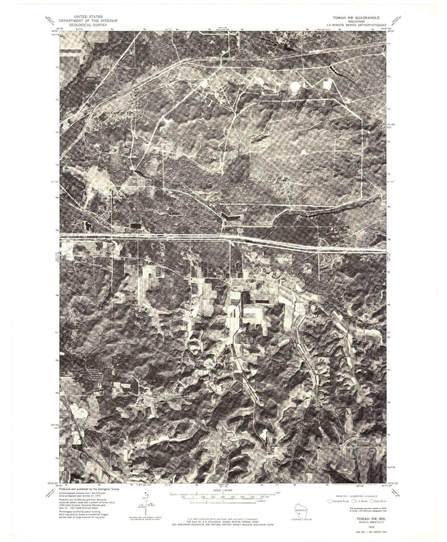Classic USGS City Rock Wisconsin 7.5'x7.5' Topo Map Image