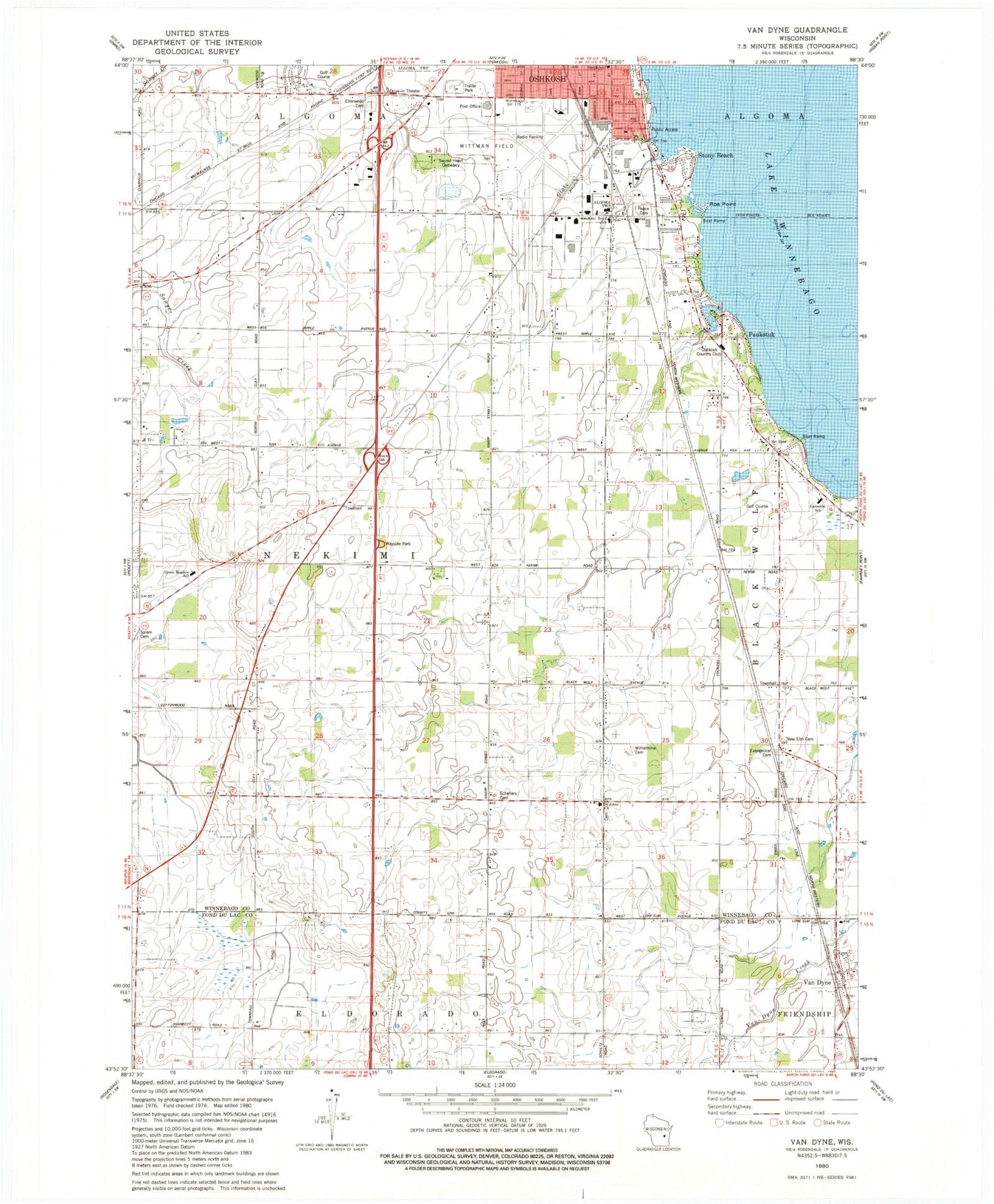 Classic USGS Van Dyne Wisconsin 7.5'x7.5' Topo Map Image
