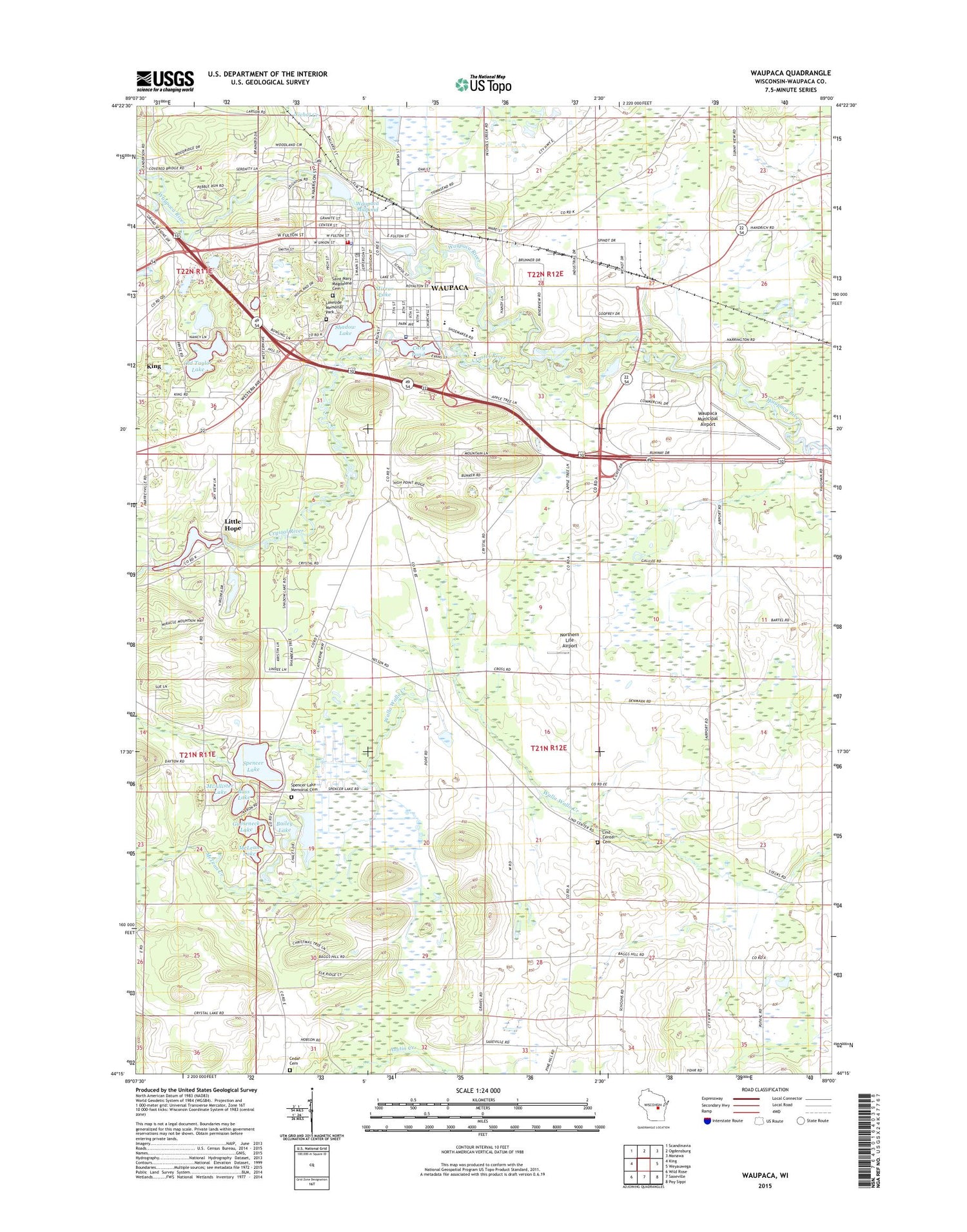 Waupaca Wisconsin US Topo Map Image