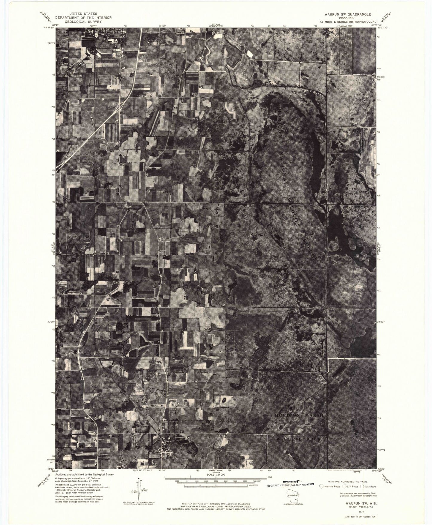 Classic USGS Waupun South Wisconsin 7.5'x7.5' Topo Map Image