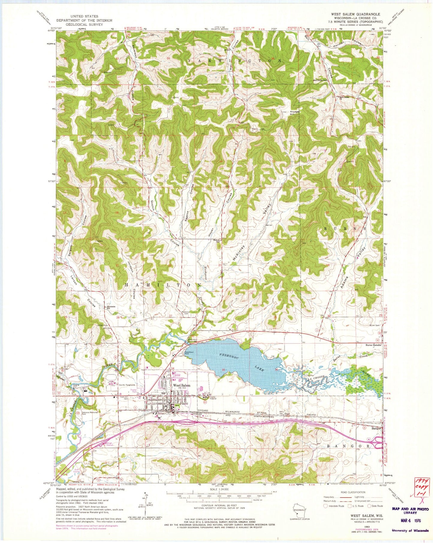 Classic USGS West Salem Wisconsin 7.5'x7.5' Topo Map Image