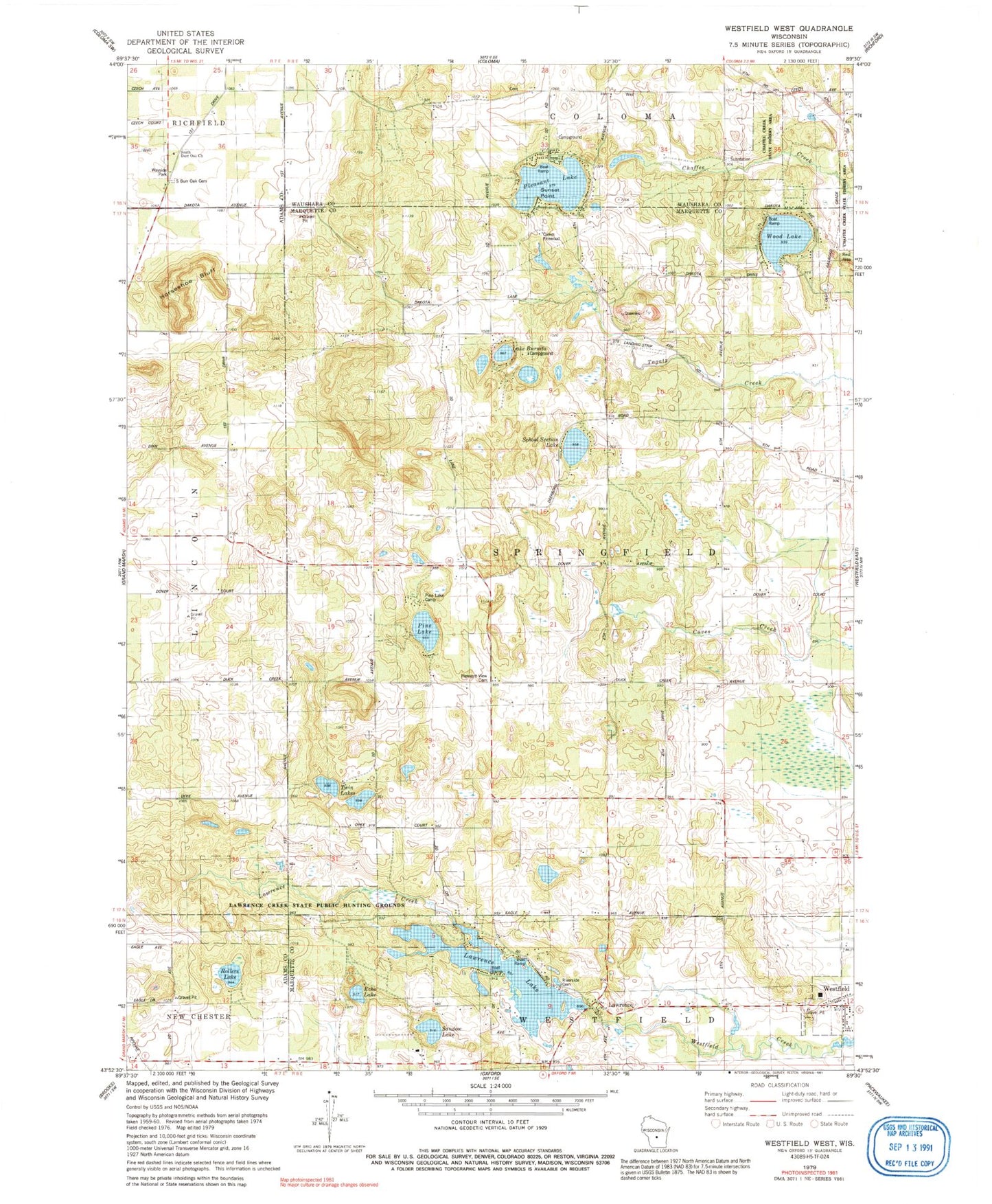 Classic USGS Westfield West Wisconsin 7.5'x7.5' Topo Map Image