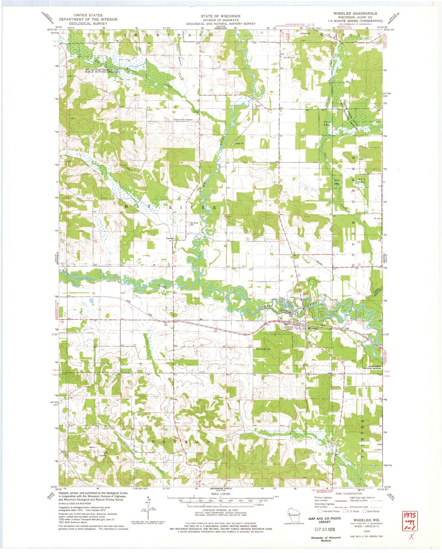 Classic USGS Wheeler Wisconsin 7.5'x7.5' Topo Map Image