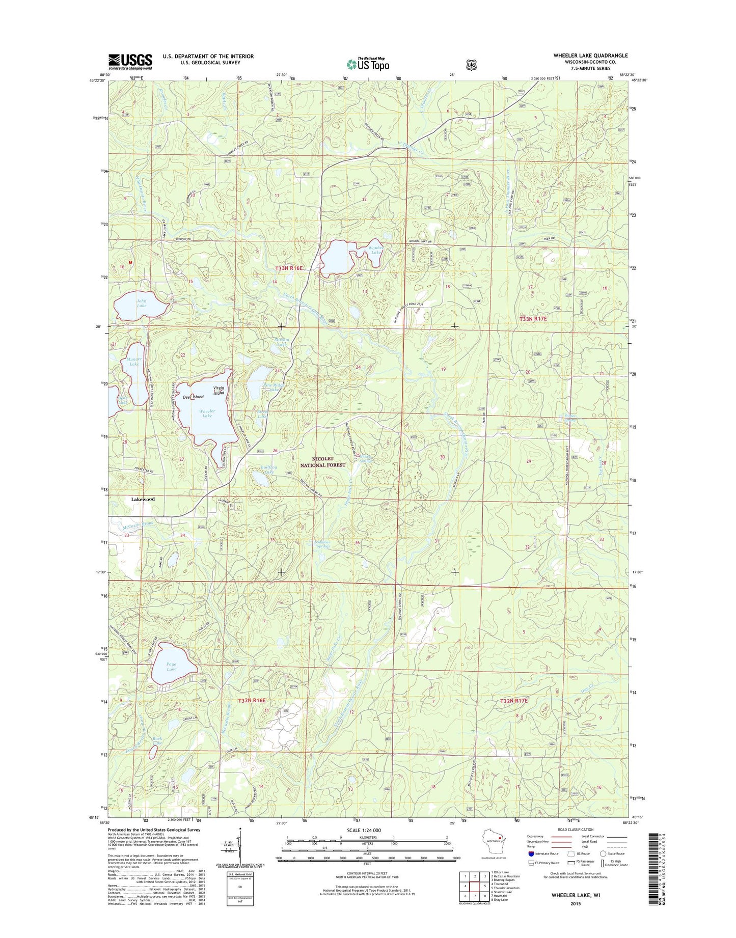 Wheeler Lake Wisconsin US Topo Map Image
