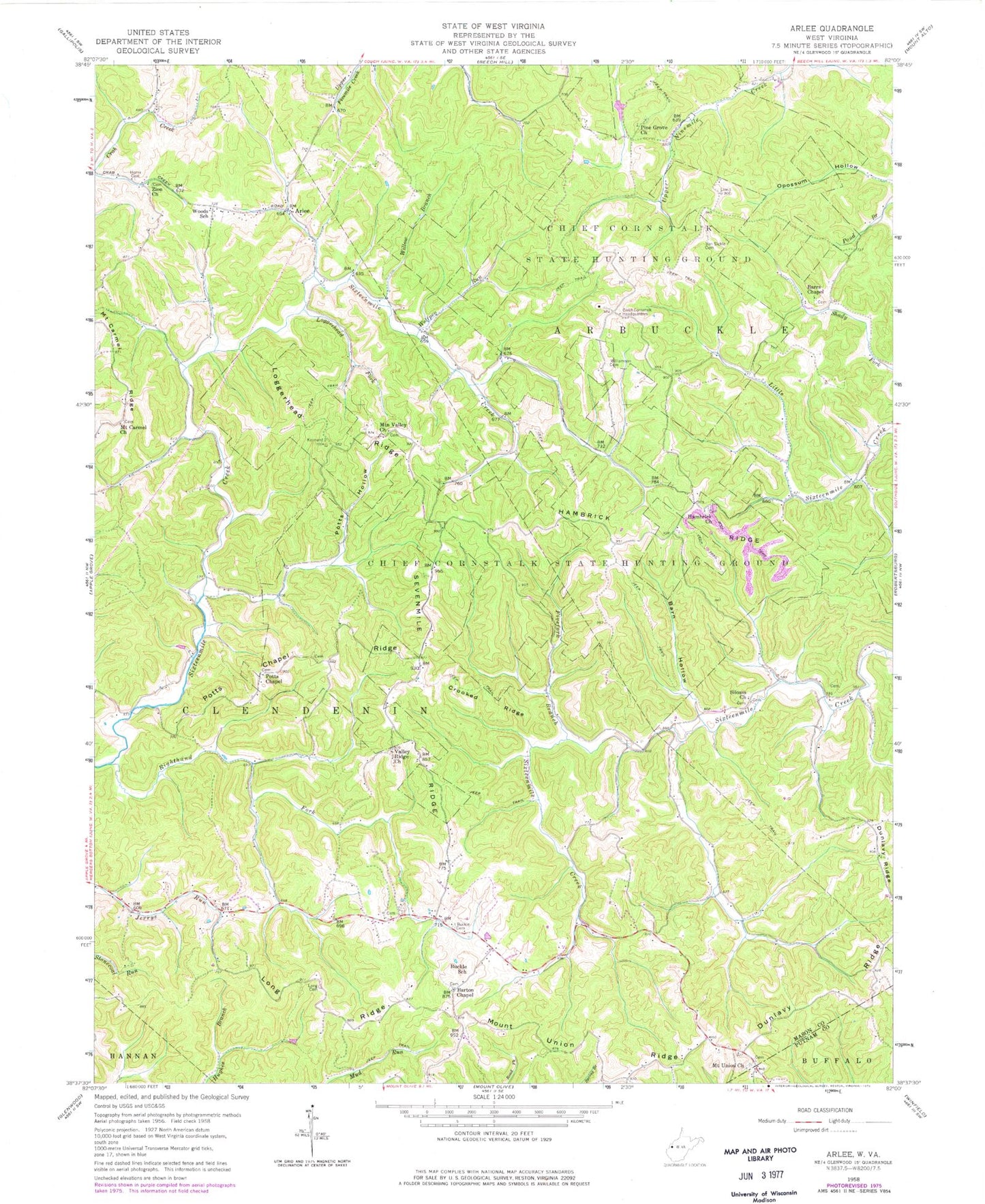 Classic USGS Arlee West Virginia 7.5'x7.5' Topo Map Image