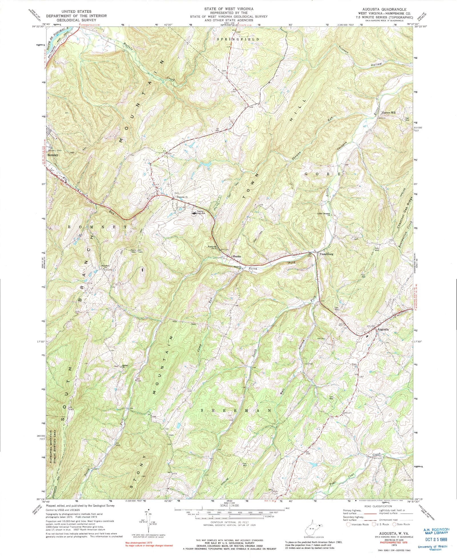 Classic USGS Augusta West Virginia 7.5'x7.5' Topo Map MyTopo Map Store