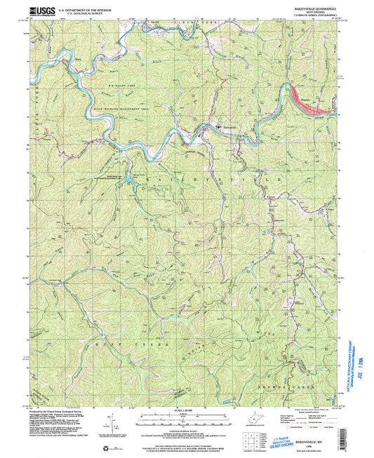 Classic USGS Baileysville West Virginia 7.5'x7.5' Topo Map Image