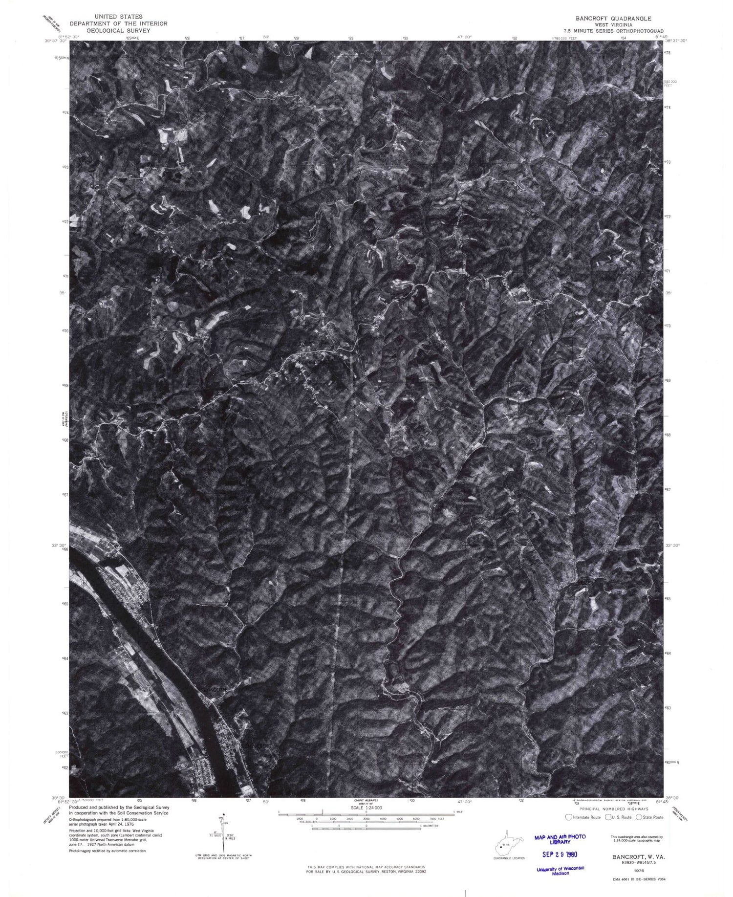Classic USGS Bancroft West Virginia 7.5'x7.5' Topo Map Image