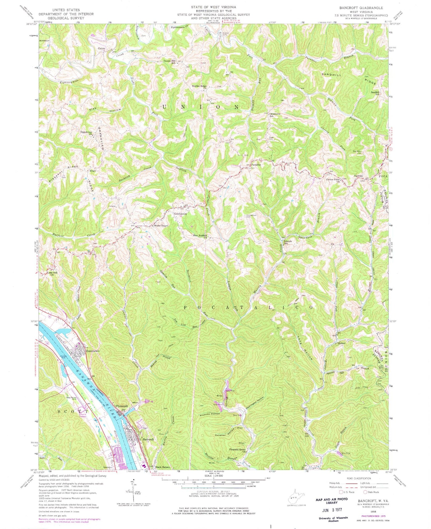 Classic USGS Bancroft West Virginia 7.5'x7.5' Topo Map Image