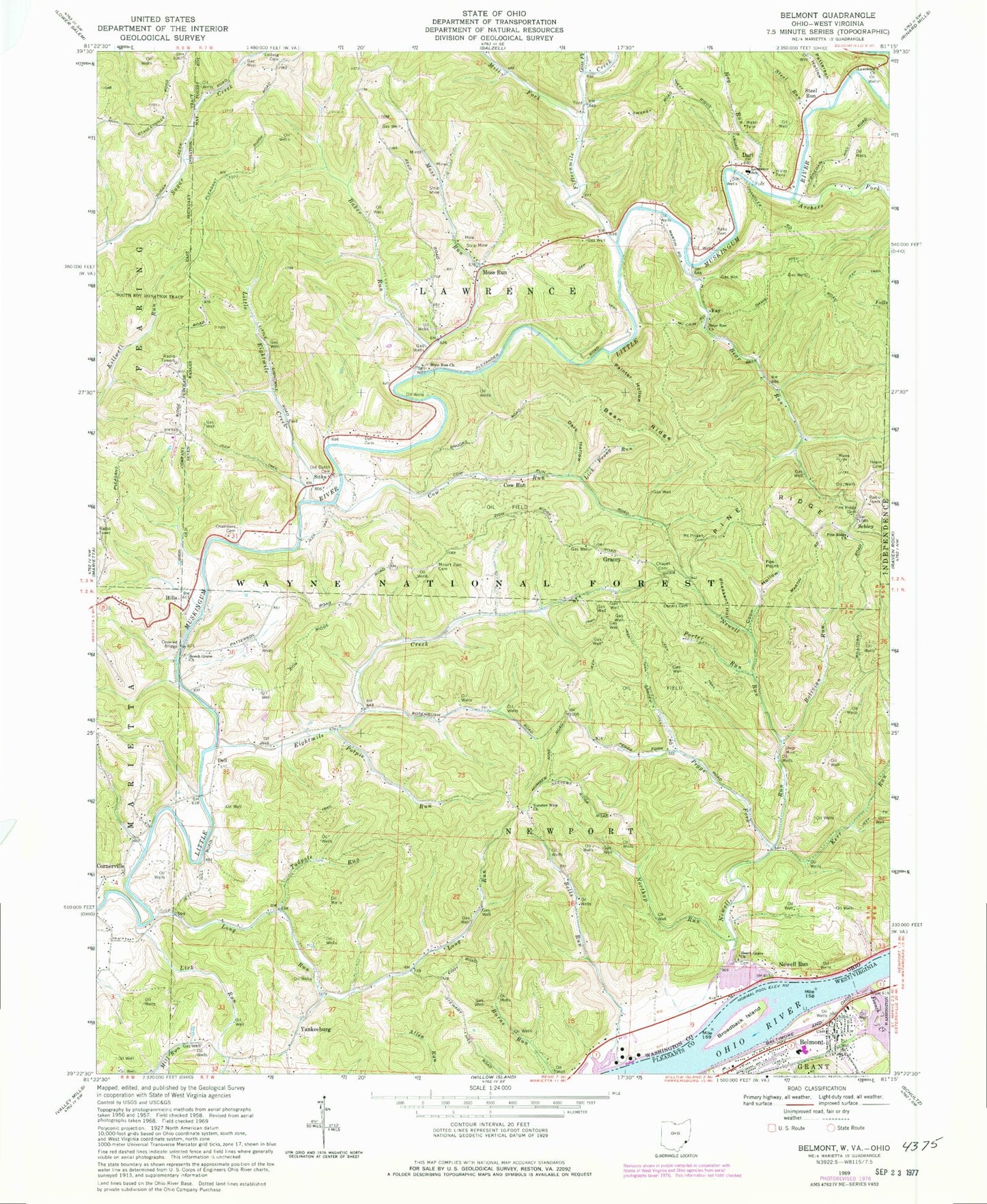 Classic USGS Belmont West Virginia 7.5'x7.5' Topo Map Image