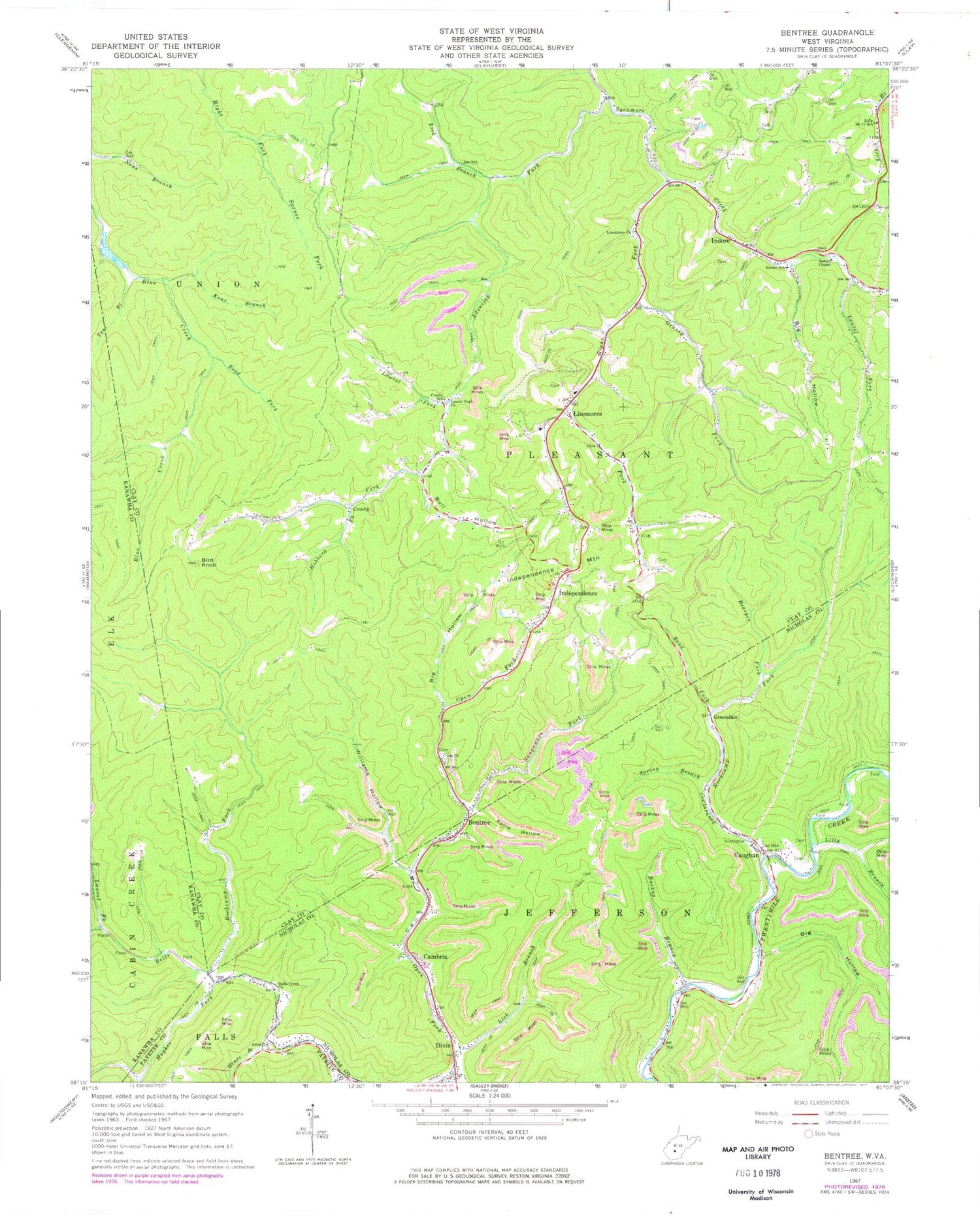 Classic USGS Bentree West Virginia 7.5'x7.5' Topo Map Image
