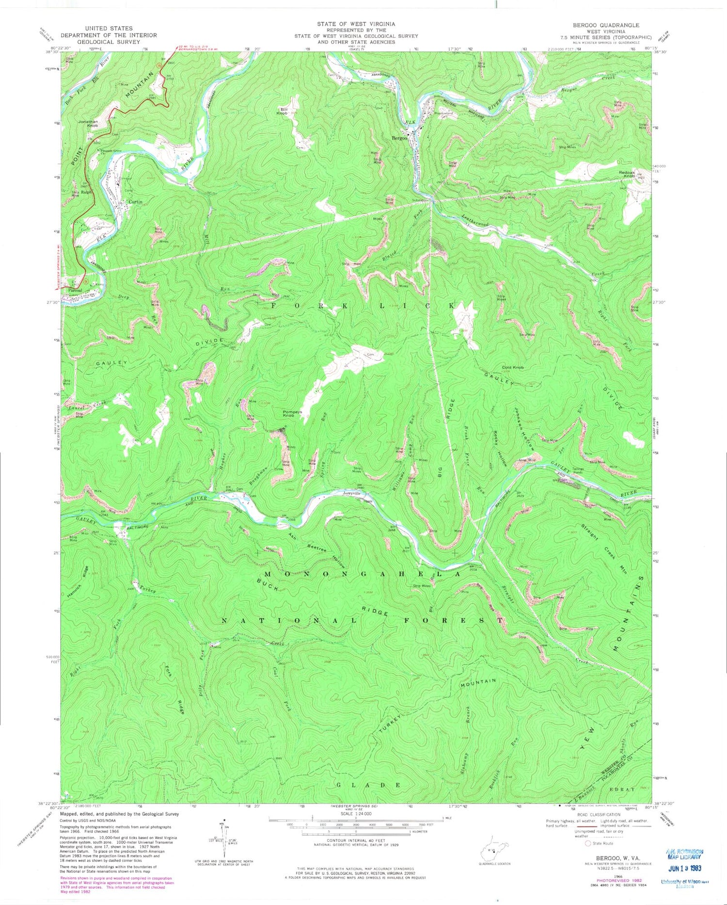 Classic USGS Bergoo West Virginia 7.5'x7.5' Topo Map Image