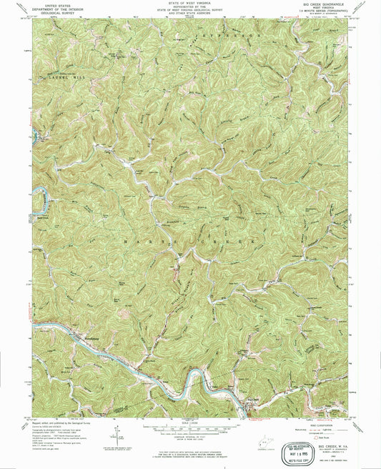 Classic USGS Big Creek West Virginia 7.5'x7.5' Topo Map Image