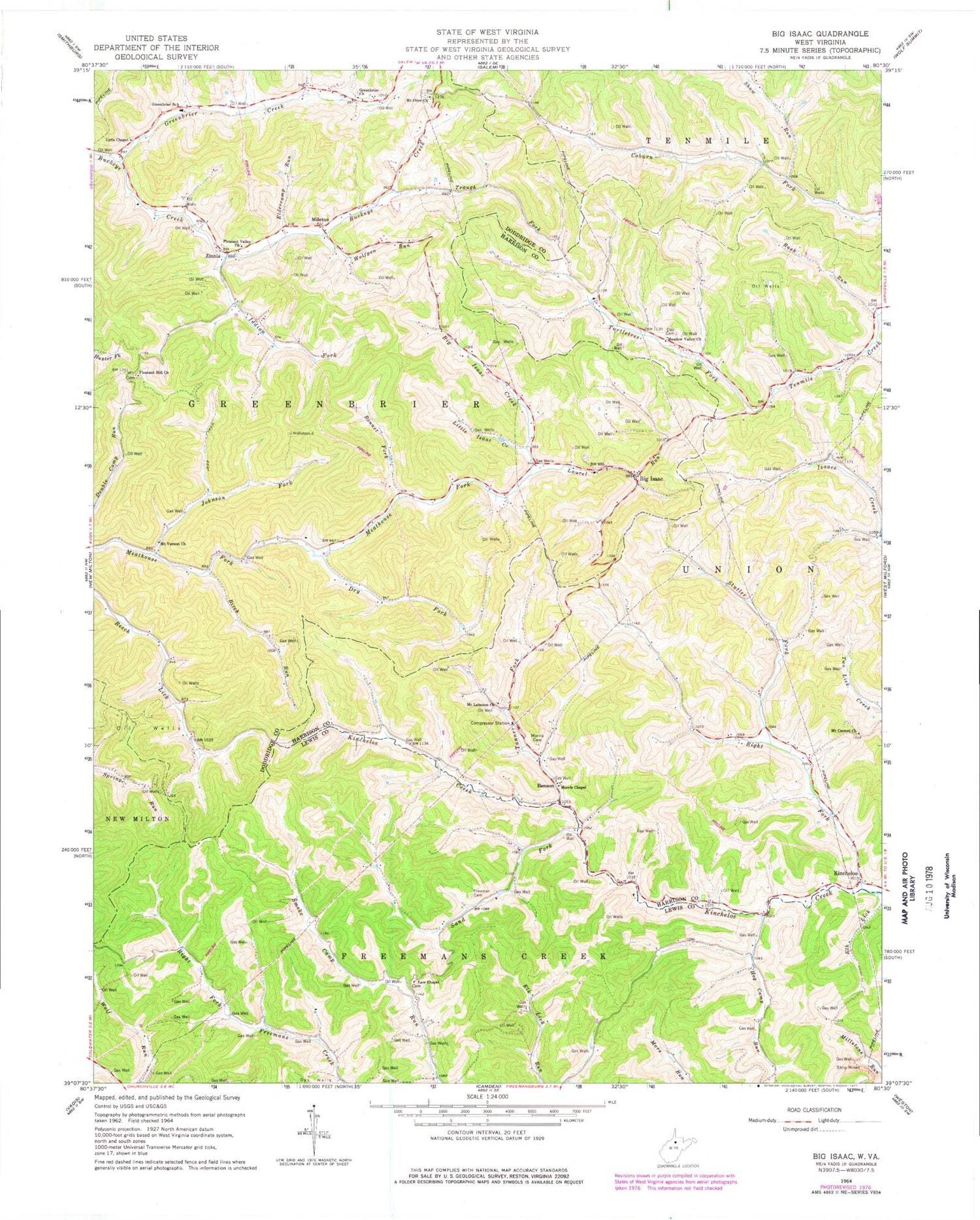 Classic USGS Big Isaac West Virginia 7.5'x7.5' Topo Map Image