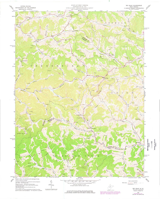Classic USGS Big Isaac West Virginia 7.5'x7.5' Topo Map Image