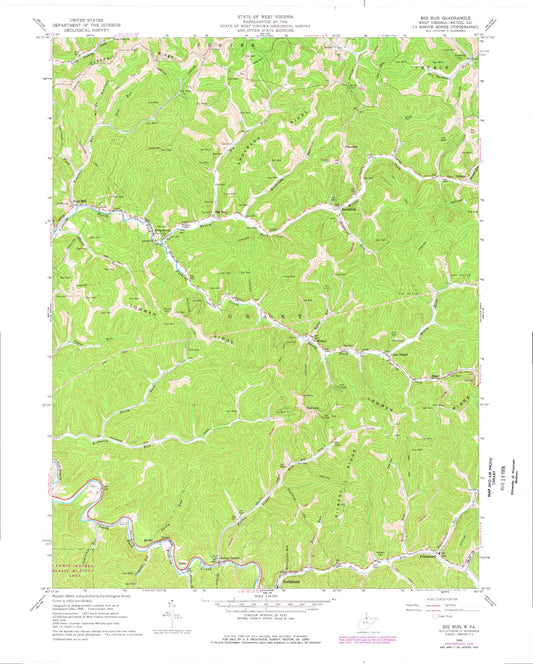 Classic USGS Big Run West Virginia 7.5'x7.5' Topo Map Image