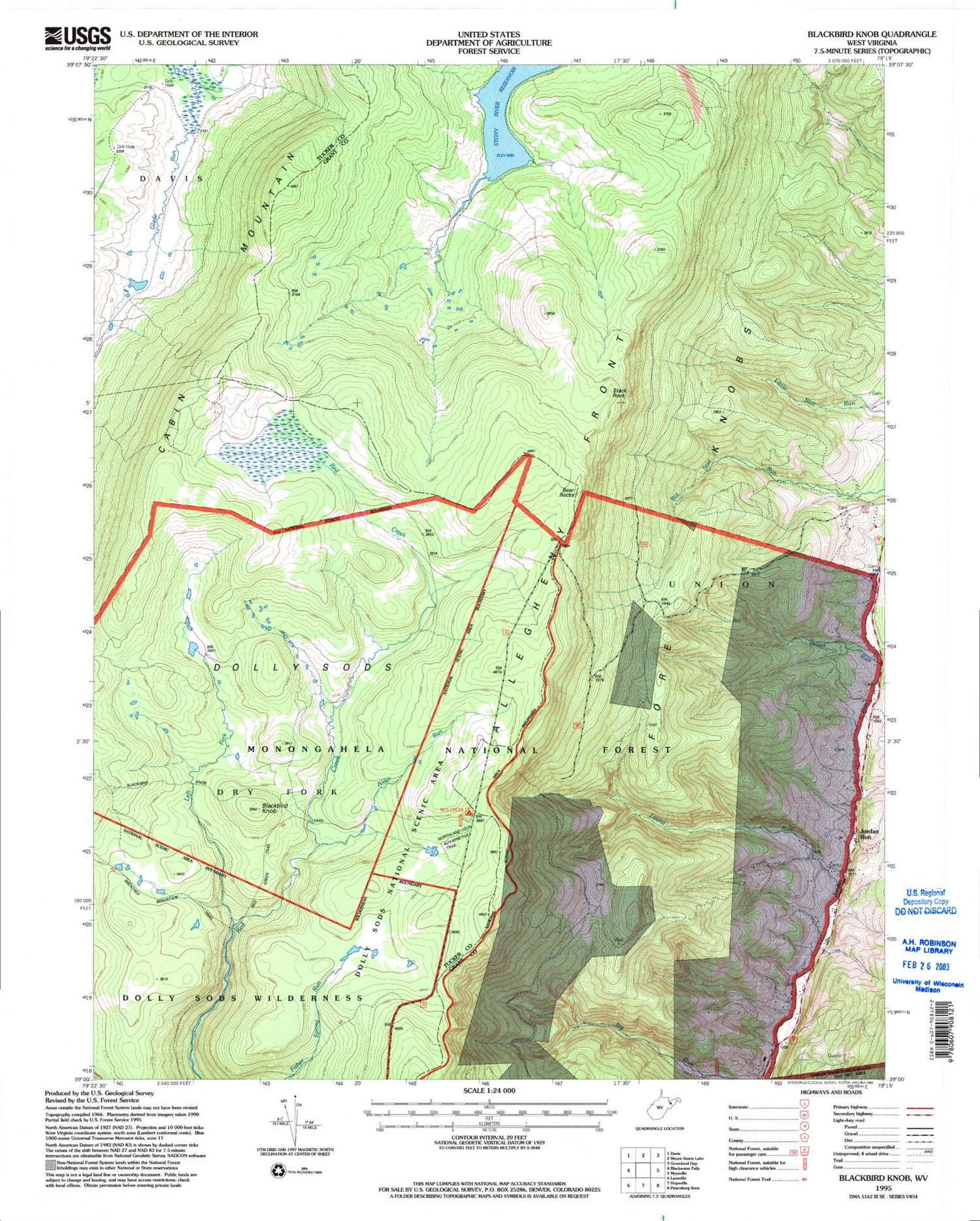 USGS Classic Blackbird Knob West Virginia 7.5'x7.5' Topo Map Image