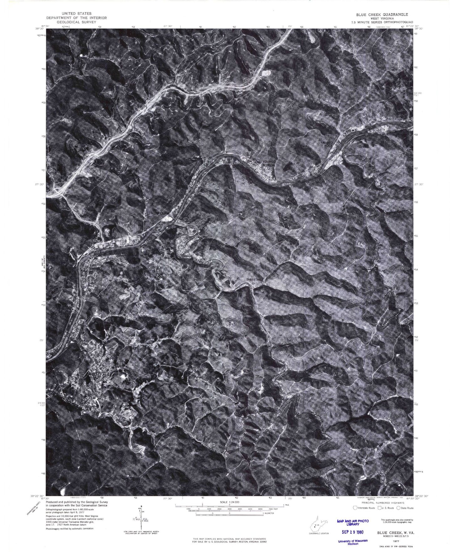 Classic USGS Blue Creek West Virginia 7.5'x7.5' Topo Map Image