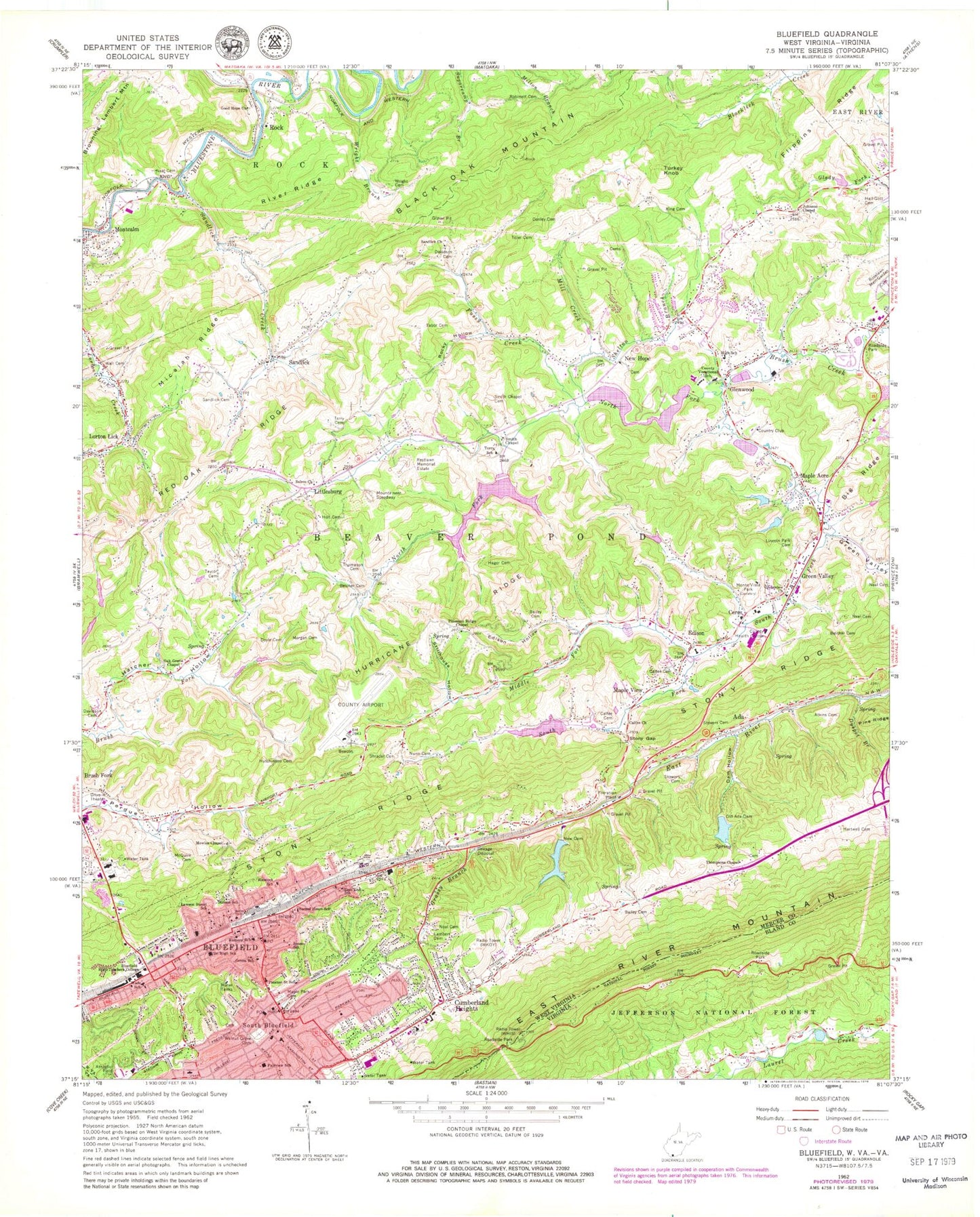 Classic USGS Bluefield West Virginia 7.5'x7.5' Topo Map Image