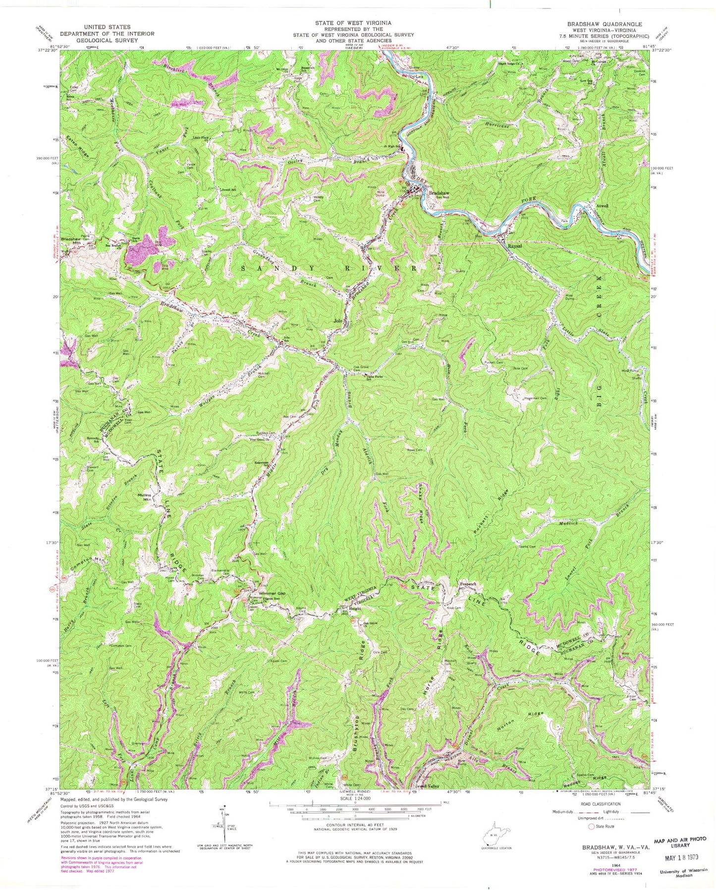 Classic USGS Bradshaw West Virginia 7.5'x7.5' Topo Map Image
