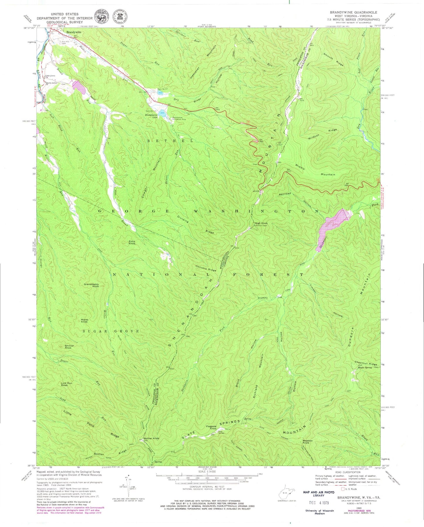 Classic USGS Brandywine West Virginia 7.5'x7.5' Topo Map Image
