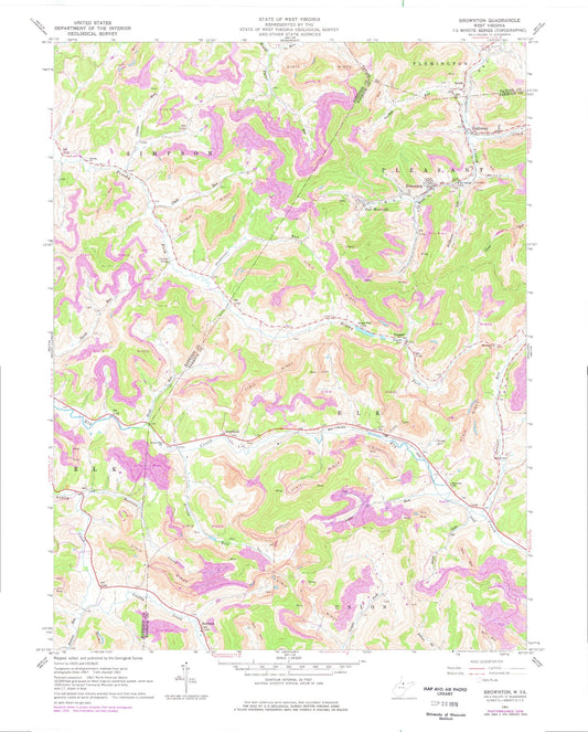 Classic USGS Brownton West Virginia 7.5'x7.5' Topo Map Image