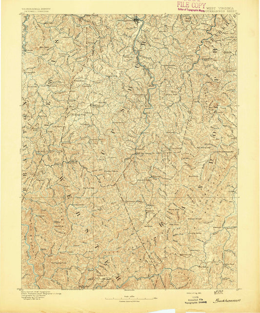 Historic 1893 Buckhannon West Virginia 30'x30' Topo Map Image