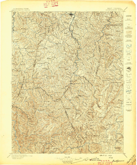 Historic 1897 Buckhannon West Virginia 30'x30' Topo Map Image