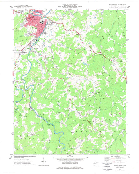 Classic USGS Buckhannon West Virginia 7.5'x7.5' Topo Map Image
