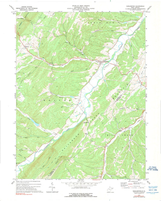 Classic USGS Burlington West Virginia 7.5'x7.5' Topo Map Image
