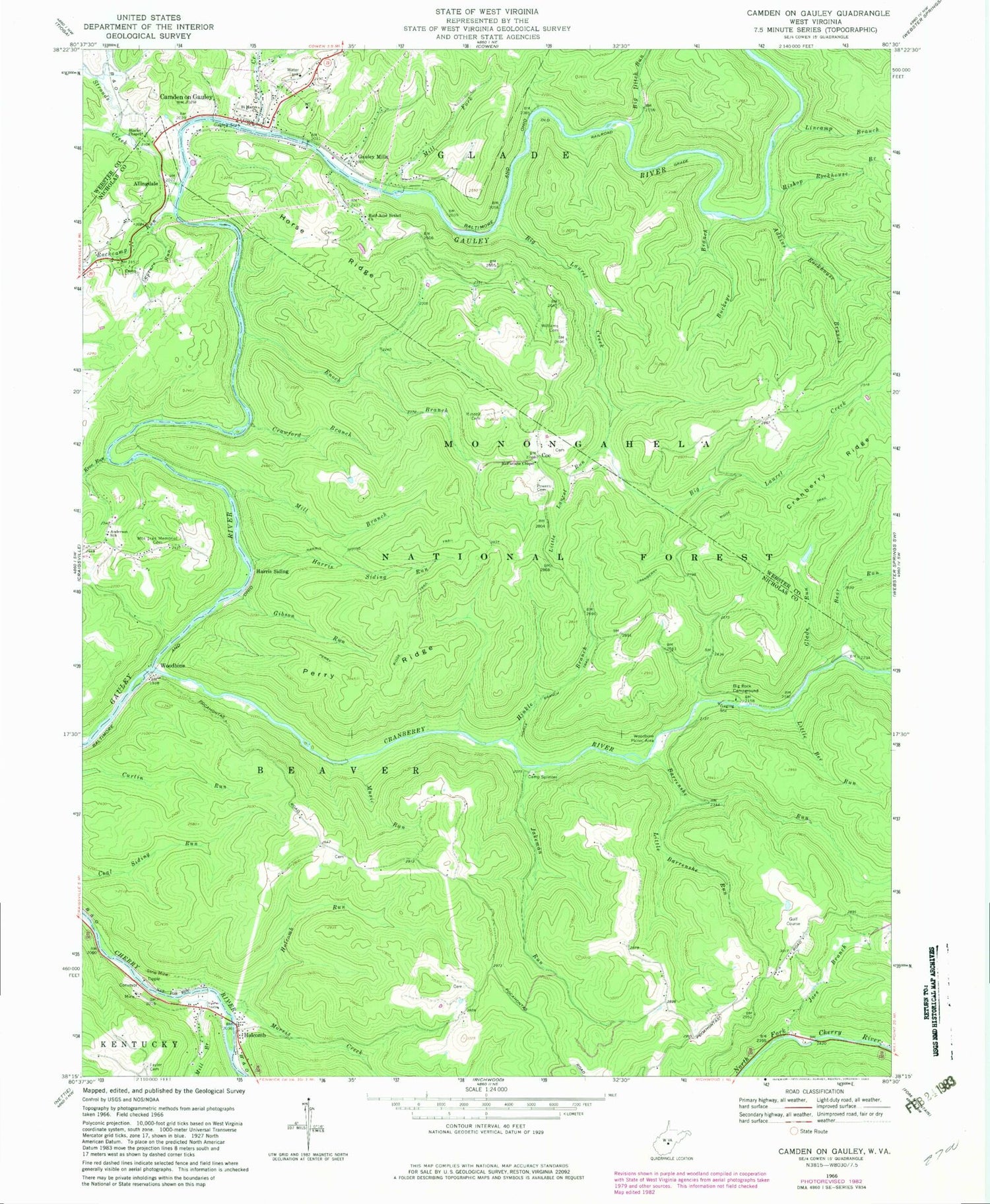 Classic USGS Camden On Gauley West Virginia 7.5'x7.5' Topo Map Image