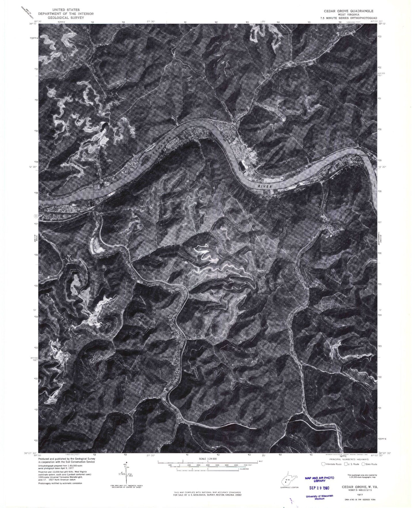 Classic USGS Cedar Grove West Virginia 7.5'x7.5' Topo Map Image