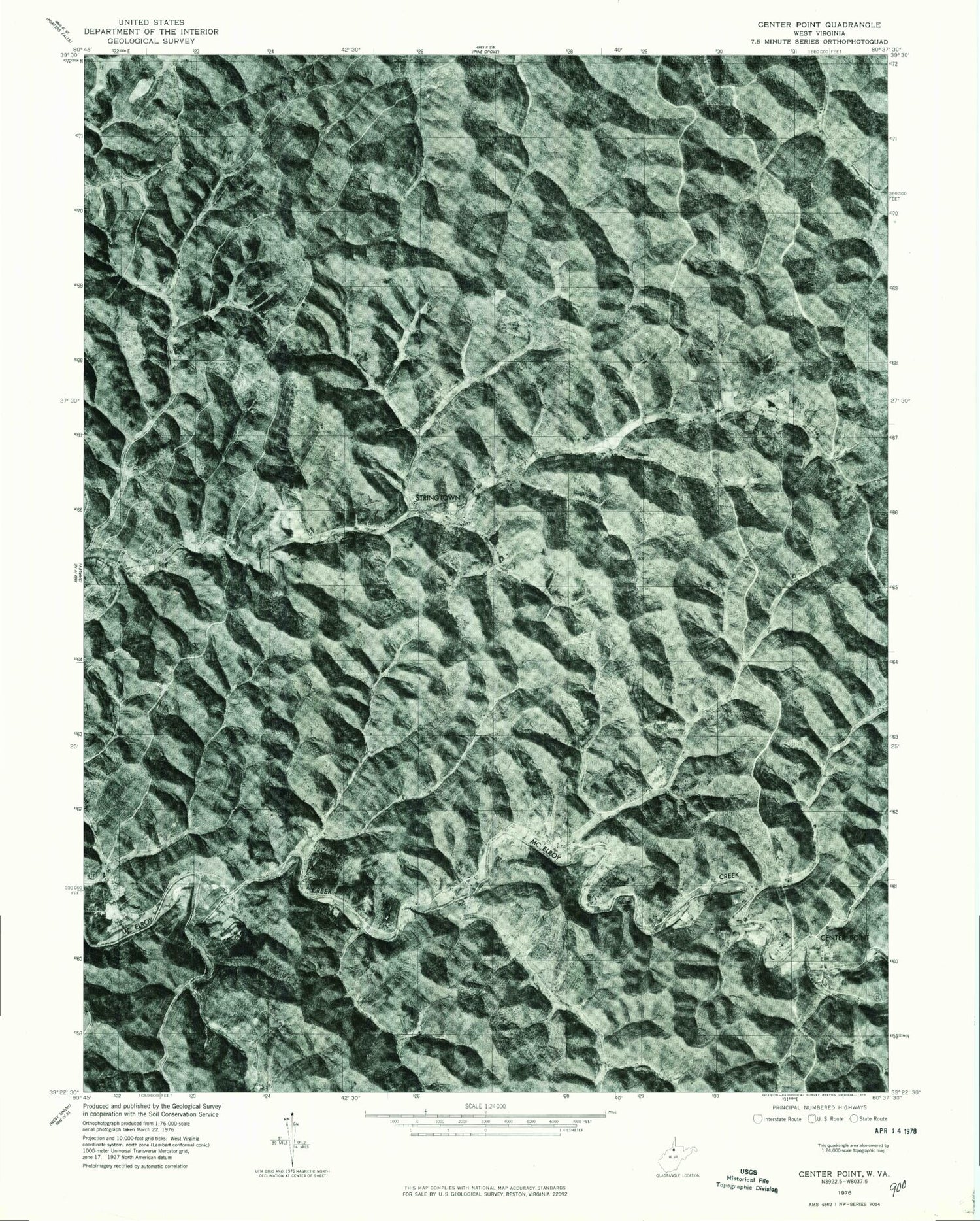Classic USGS Center Point West Virginia 7.5'x7.5' Topo Map Image