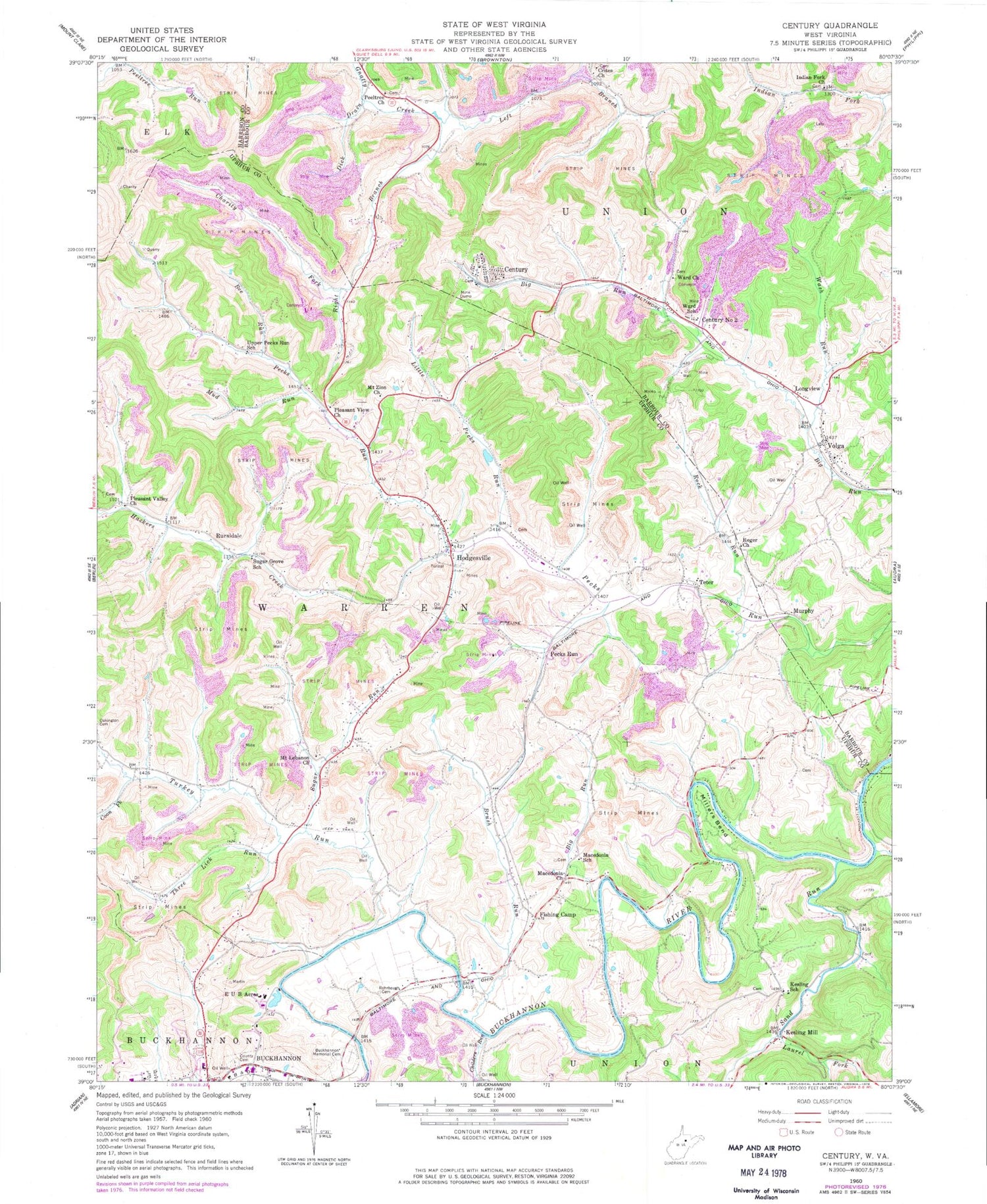 Classic USGS Century West Virginia 7.5'x7.5' Topo Map Image