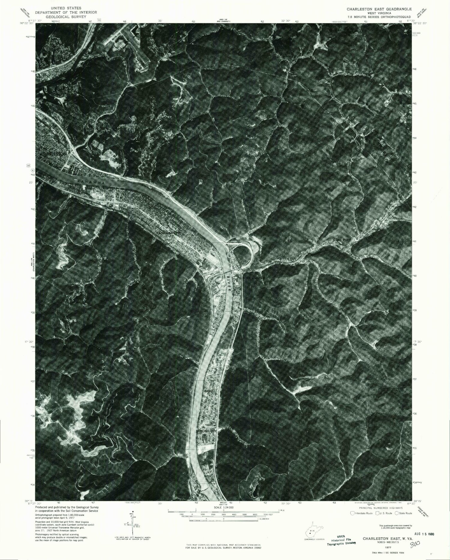 Classic USGS Charleston East West Virginia 7.5'x7.5' Topo Map Image