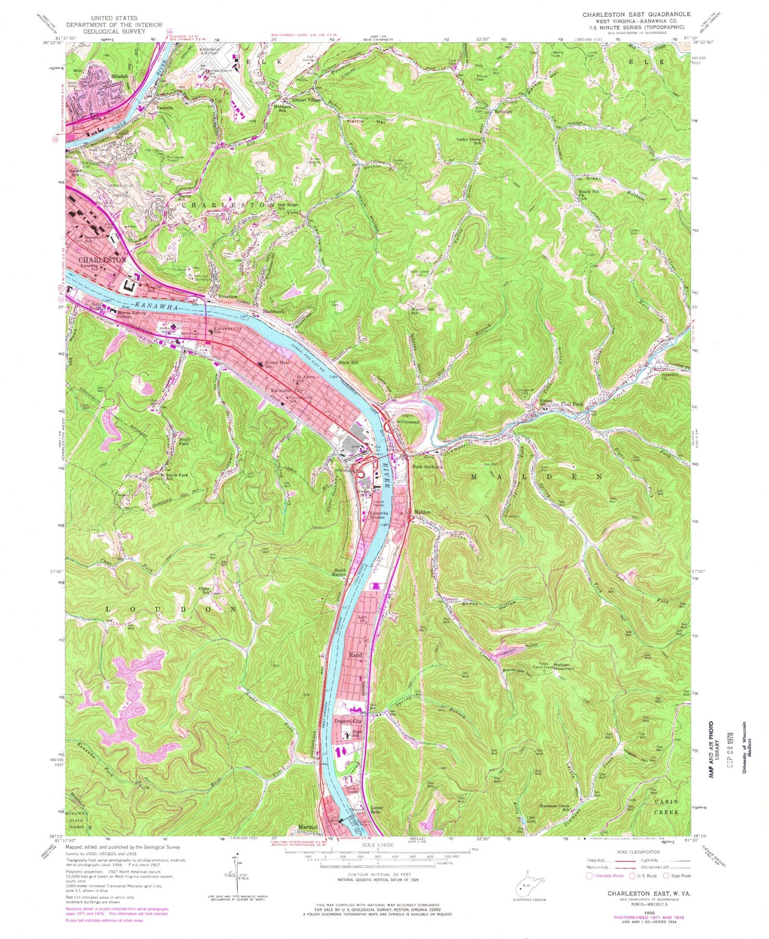 Classic USGS Charleston East West Virginia 7.5'x7.5' Topo Map Image
