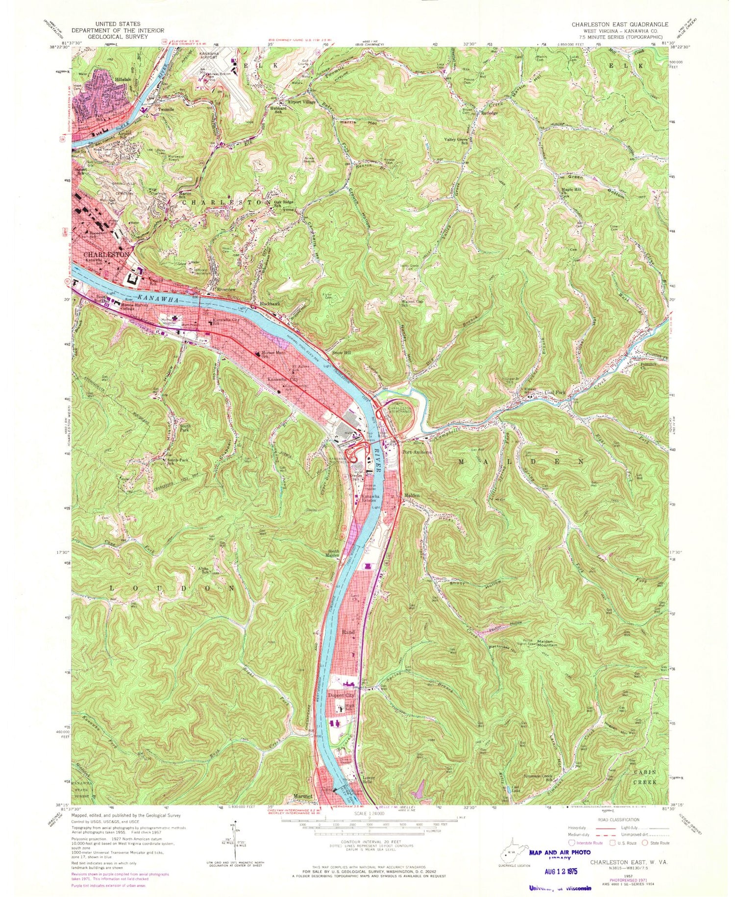 Classic USGS Charleston East West Virginia 7.5'x7.5' Topo Map Image