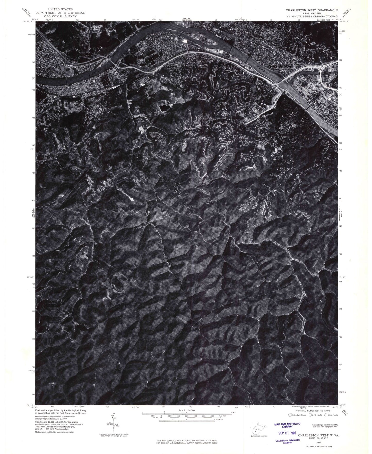 Classic USGS Charleston West West Virginia 7.5'x7.5' Topo Map Image