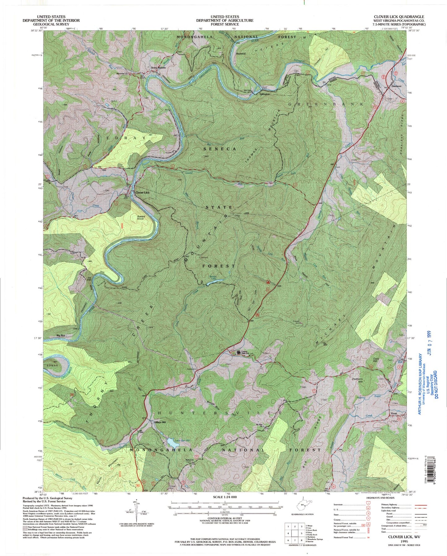 Classic USGS Clover Lick West Virginia 7.5'x7.5' Topo Map Image