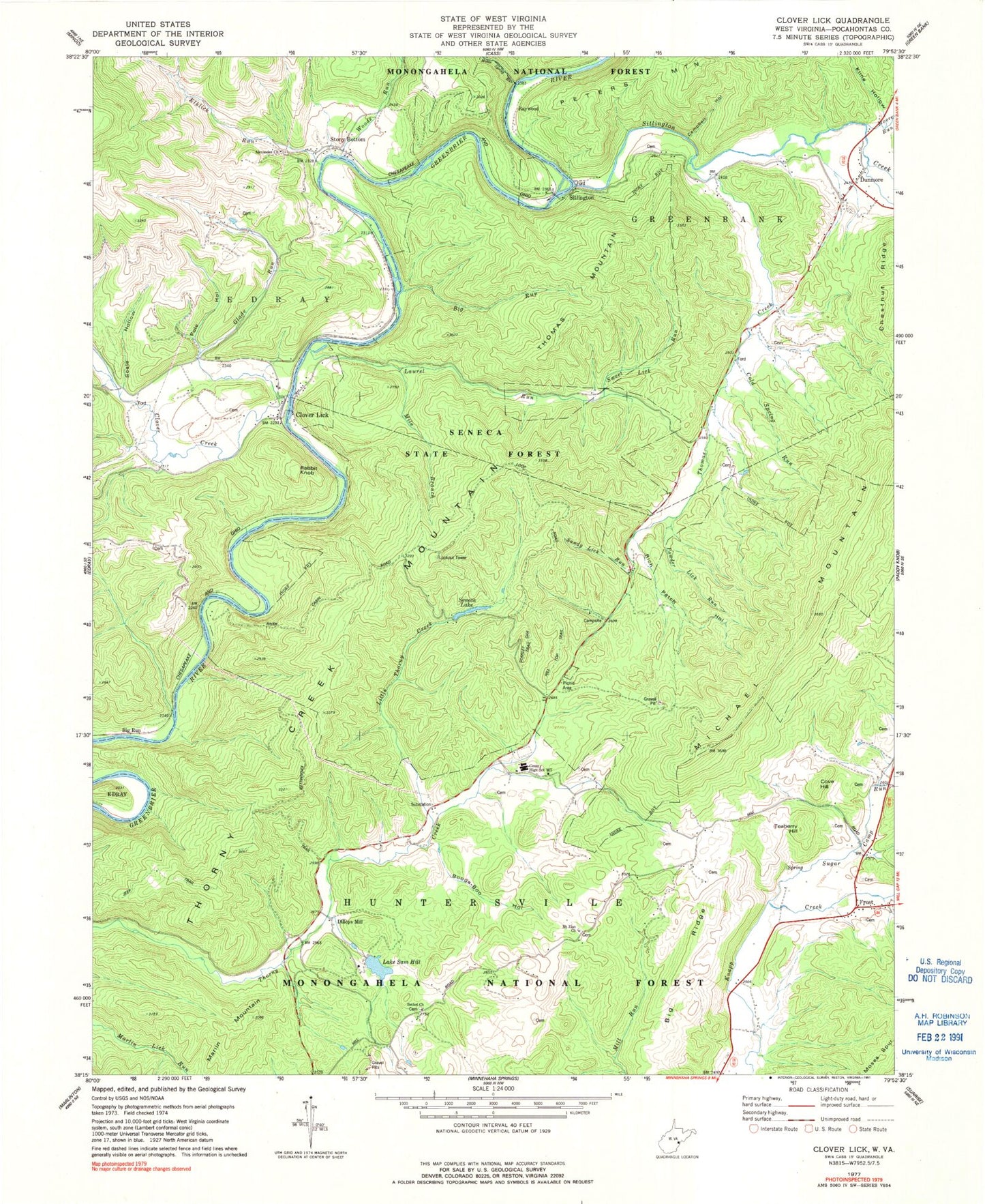 Classic USGS Clover Lick West Virginia 7.5'x7.5' Topo Map Image