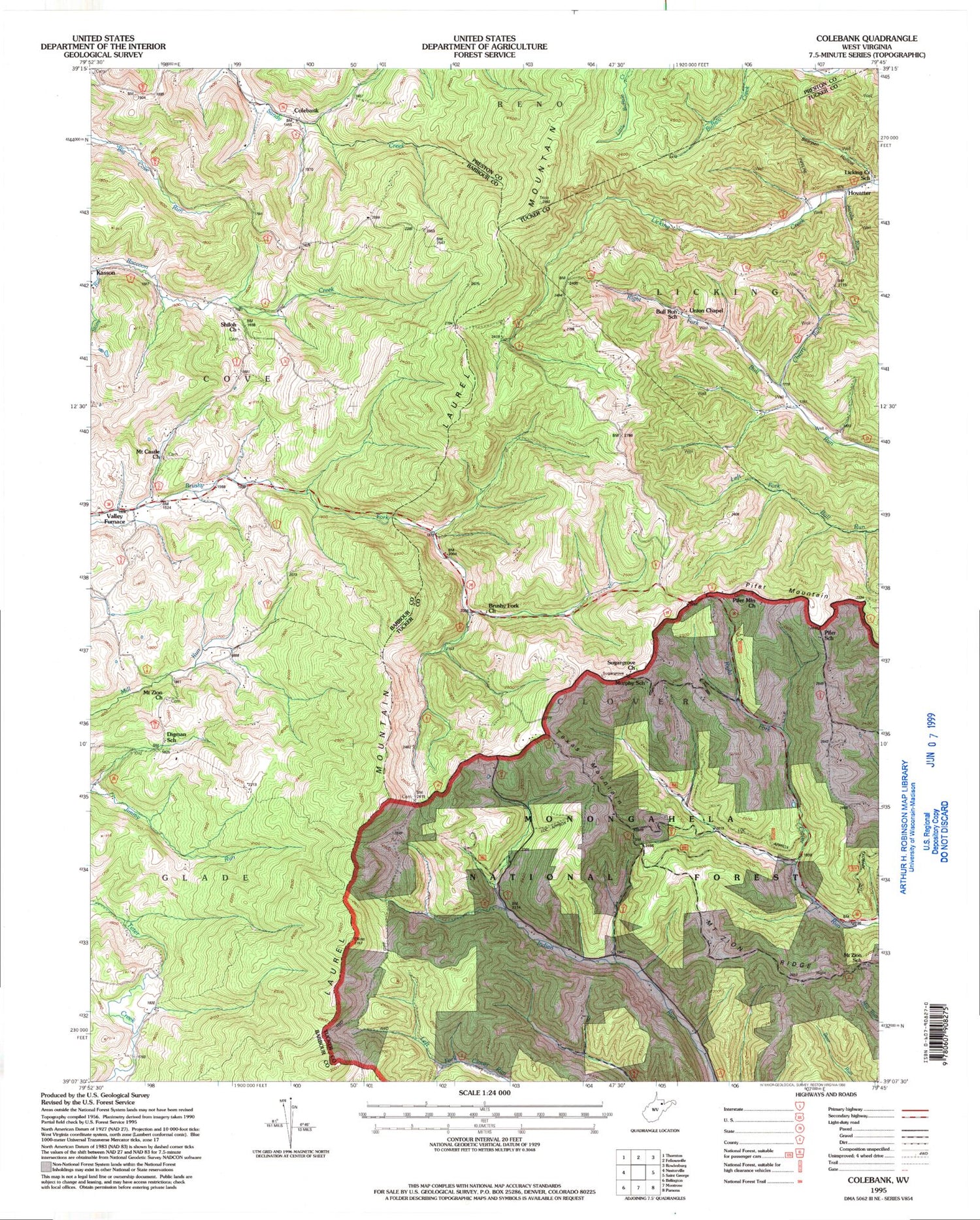 Classic USGS Colebank West Virginia 7.5'x7.5' Topo Map Image
