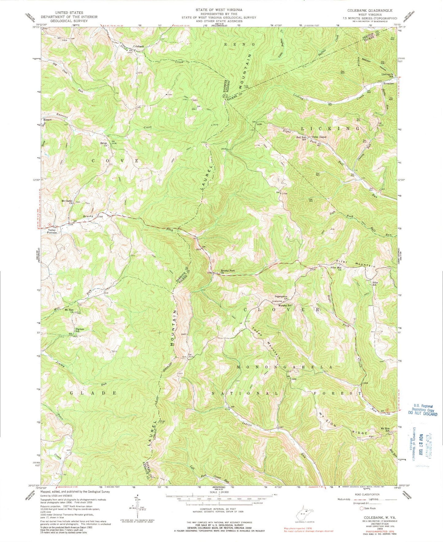 Classic USGS Colebank West Virginia 7.5'x7.5' Topo Map Image