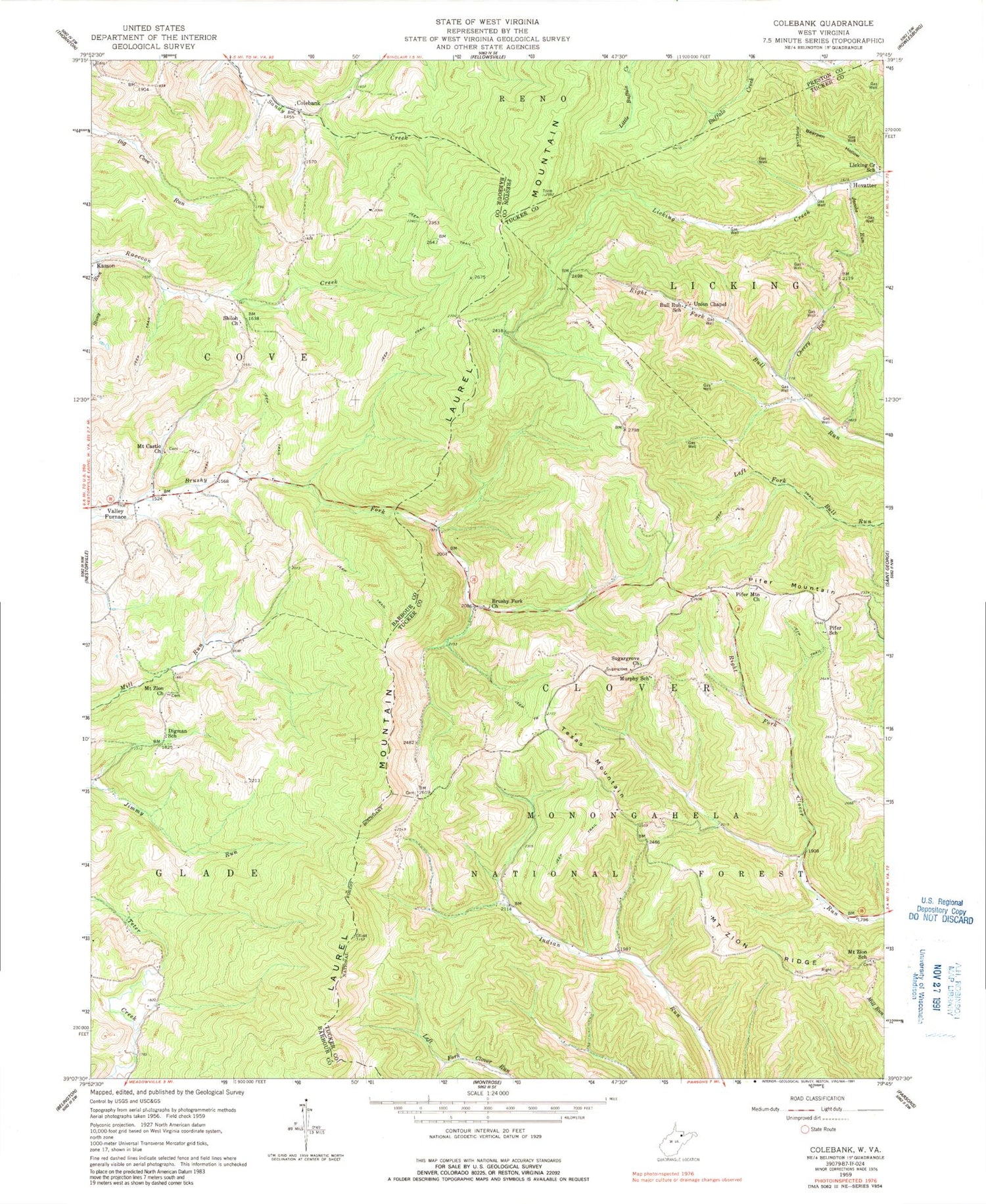 Classic USGS Colebank West Virginia 7.5'x7.5' Topo Map Image