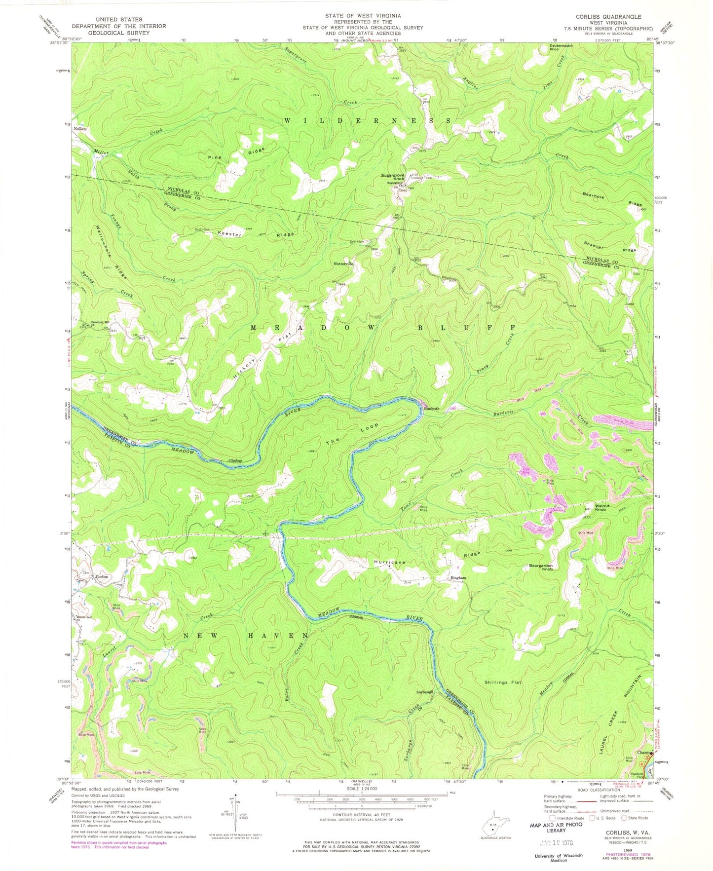 Classic USGS Corliss West Virginia 7.5'x7.5' Topo Map Image
