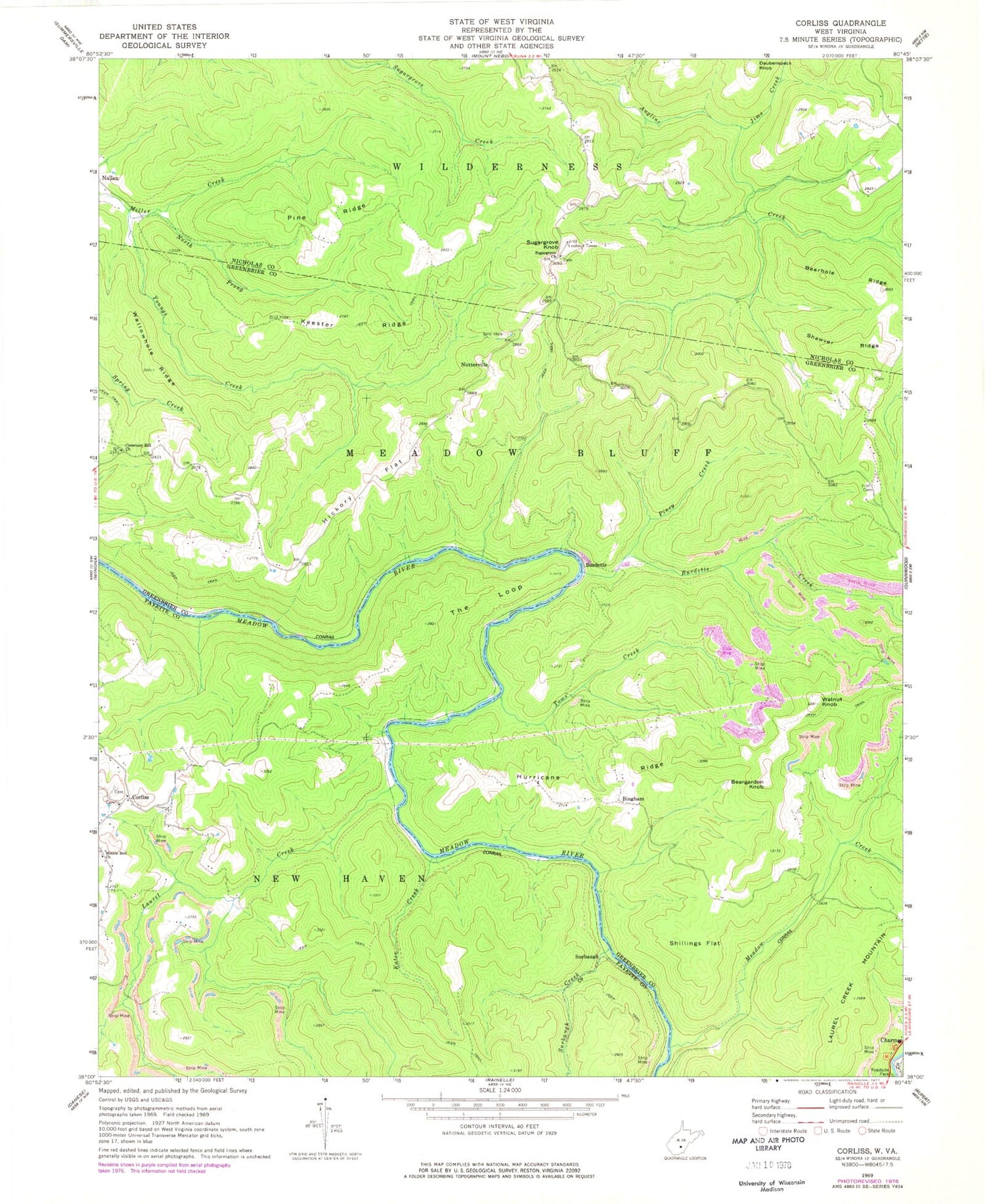 Classic USGS Corliss West Virginia 7.5'x7.5' Topo Map Image