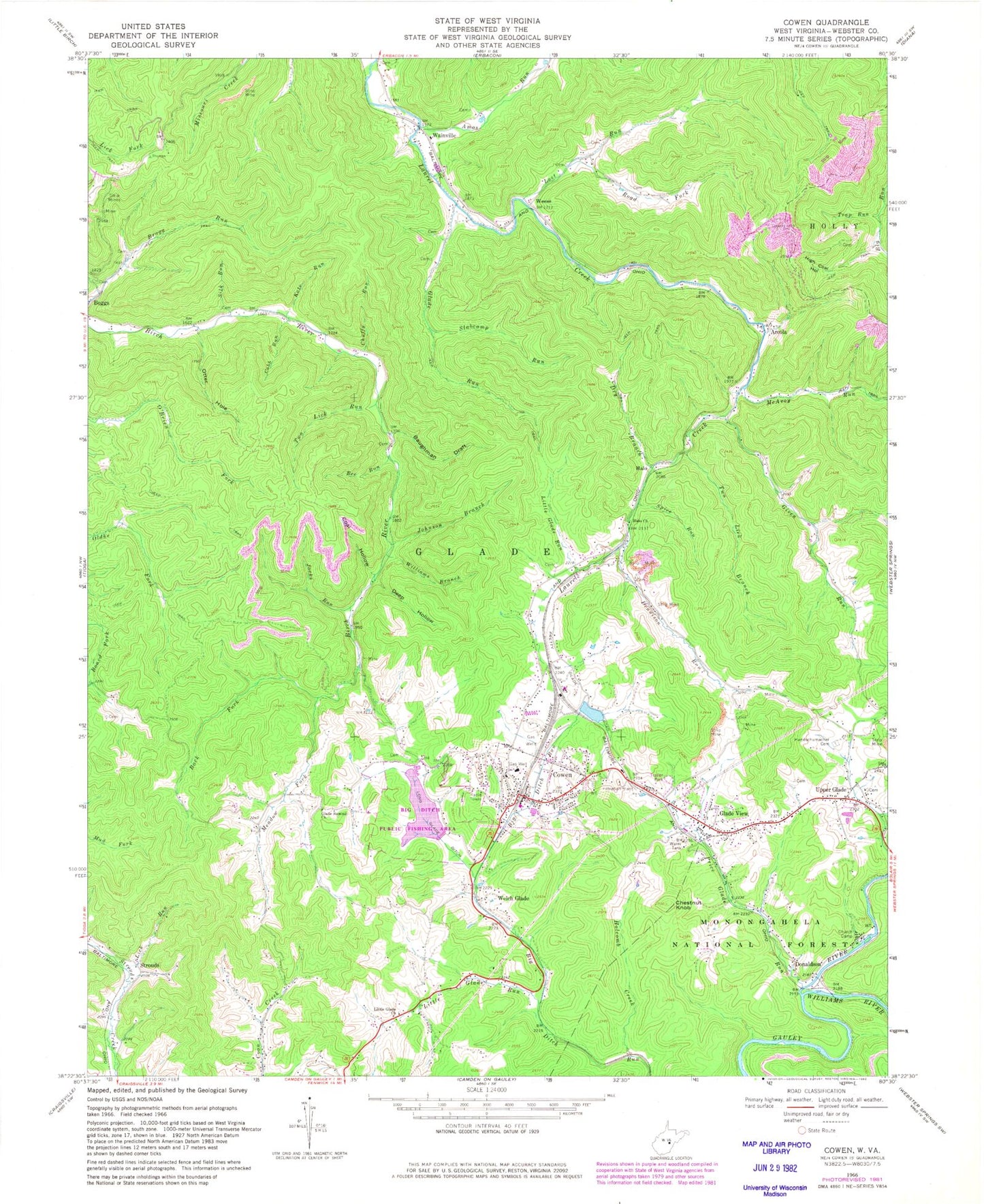 Classic USGS Cowen West Virginia 7.5'x7.5' Topo Map Image