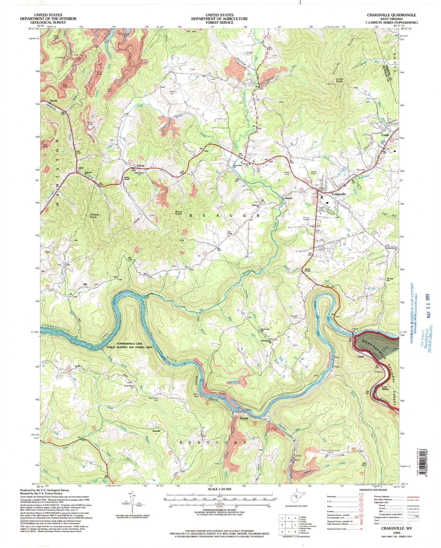 Classic USGS Craigsville West Virginia 7.5'x7.5' Topo Map Image