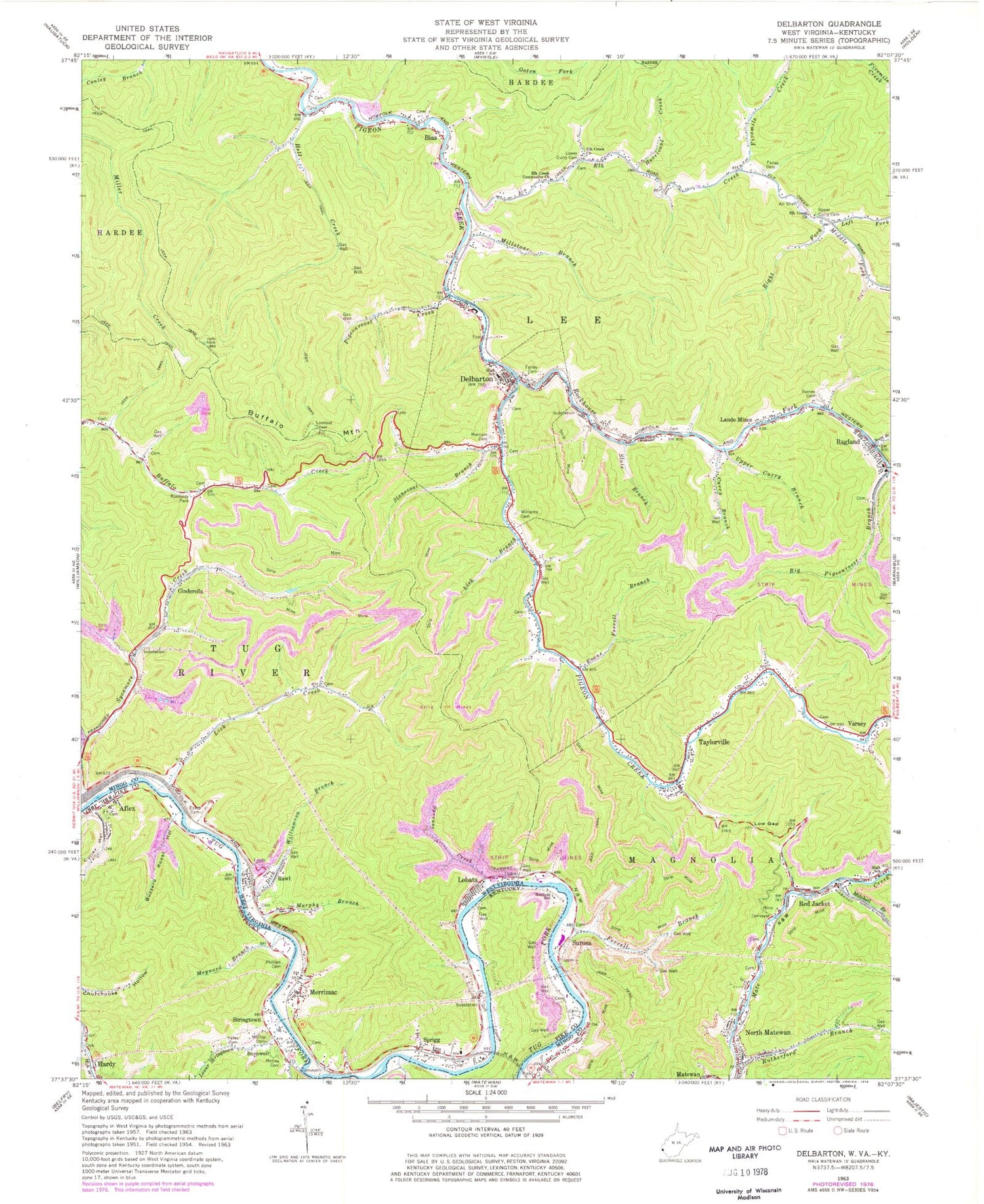 Classic USGS Delbarton West Virginia 7.5'x7.5' Topo Map Image